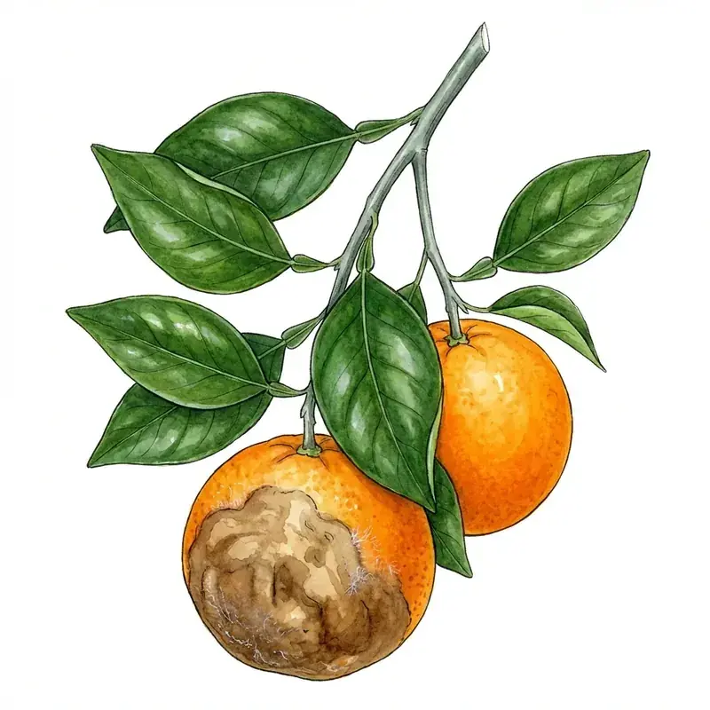 Aguado en cítricos: naranja con una mancha parda y firme en la piel.