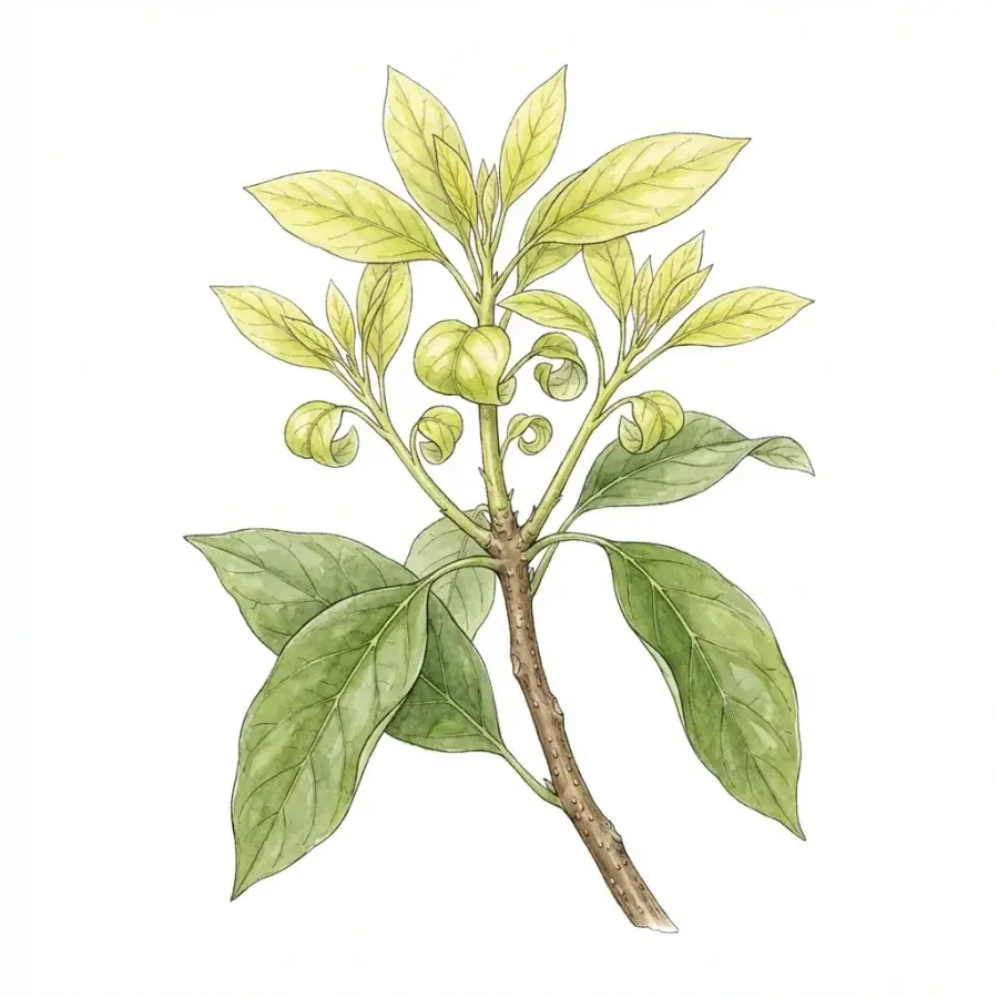 Aguacate con carencia de azufre: hojas jóvenes de color verde pálido o amarillo uniforme.