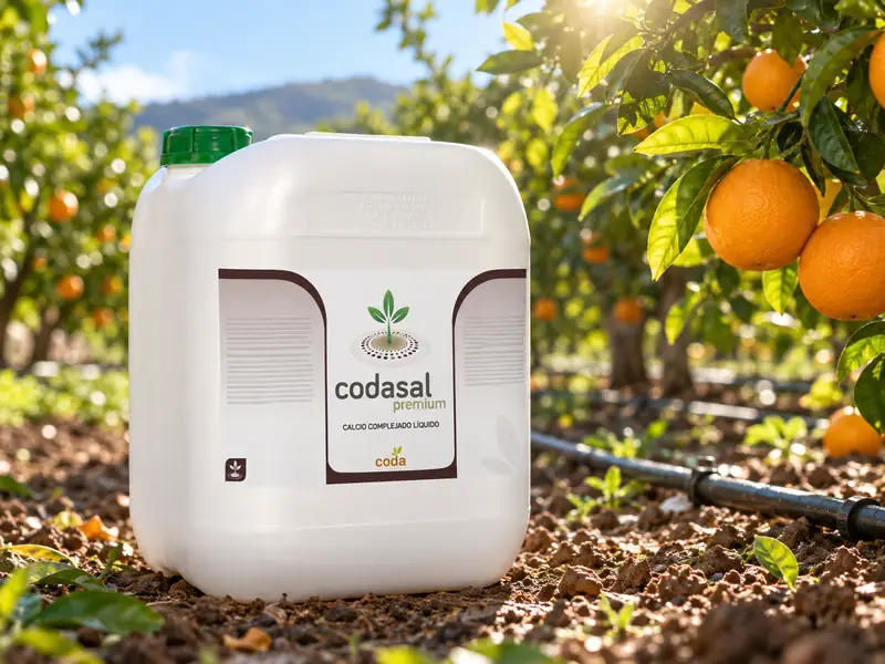 Garrafa de Codasal Premium en un naranjal