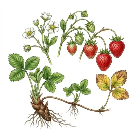 Ciclo fenológico completo de fresas, en escala BBCH