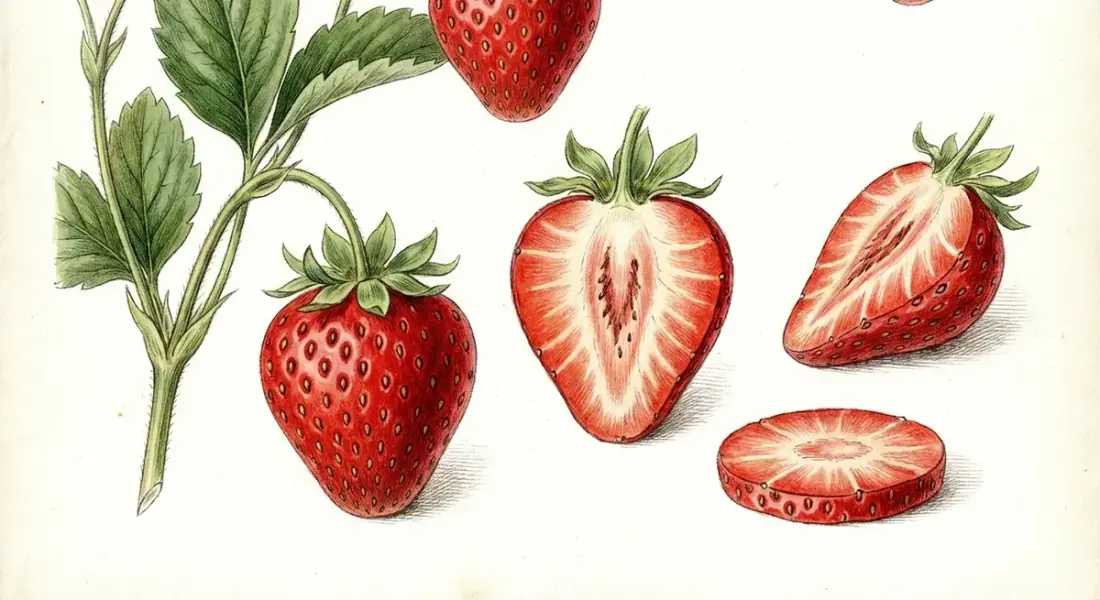 Lámina botánica antigua: fresas