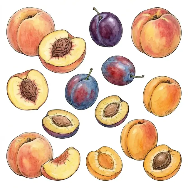 Frutales de hueso: acuarela