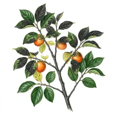 Negrilla en caqui: hojas y frutos cubiertos de una capa negra como hollín.