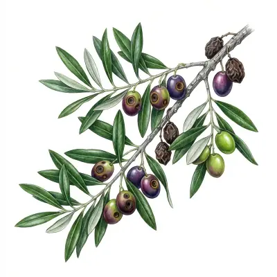 Lepra en olivo: aceitunas con manchas circulares oscuras.
