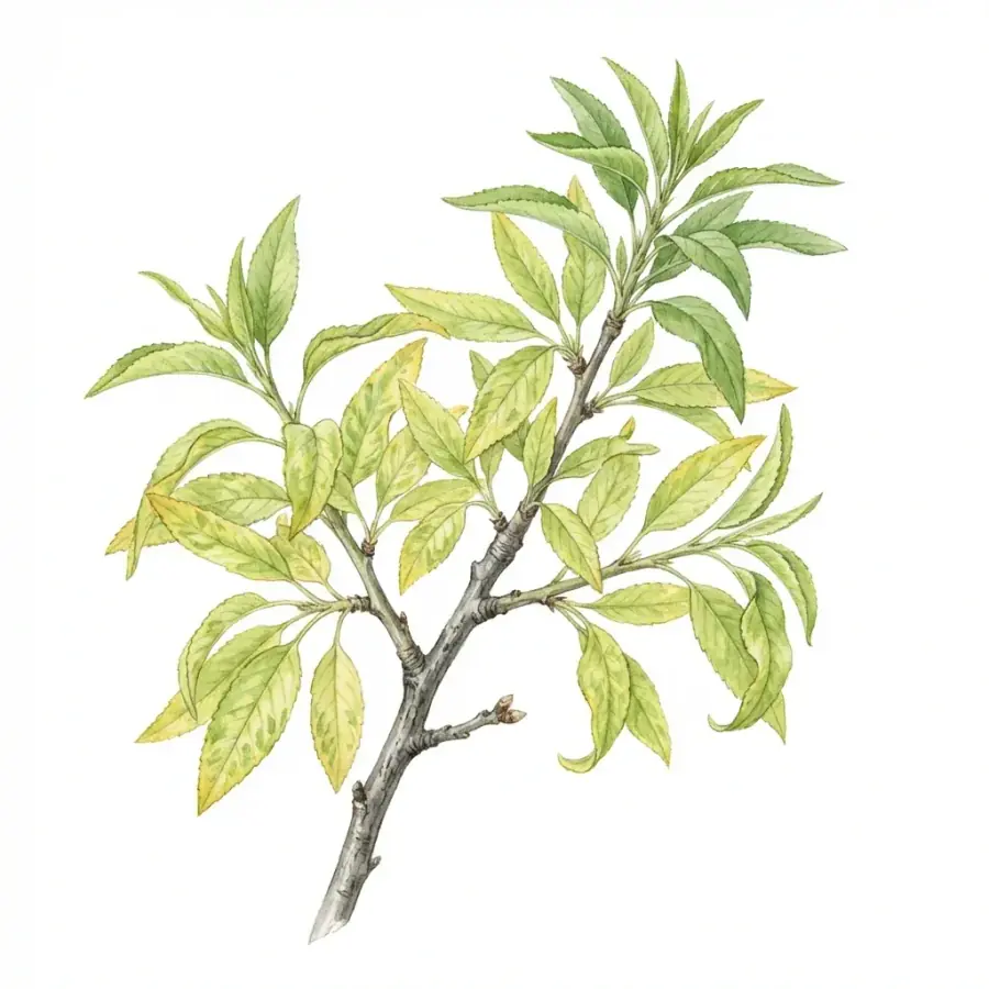 Almendro con carencia de molibdeno: hojas amarillentas con los bordes secos.