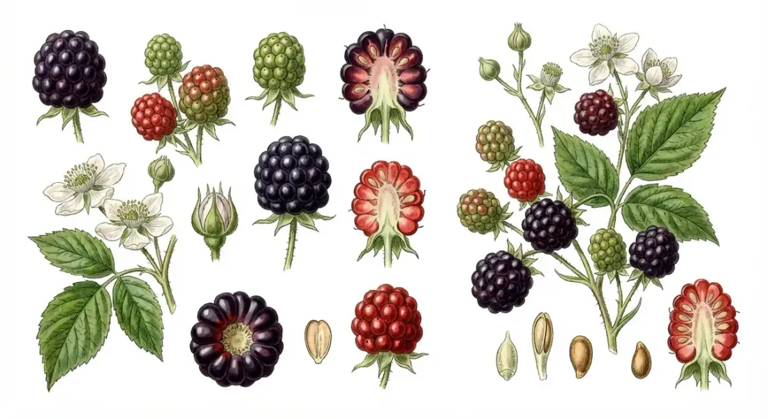 Lámina botánica antigua: moras