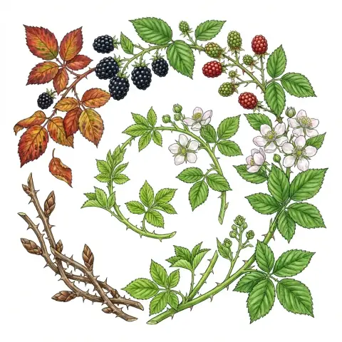 Ciclo fenológico completo de moras, en escala BBCH