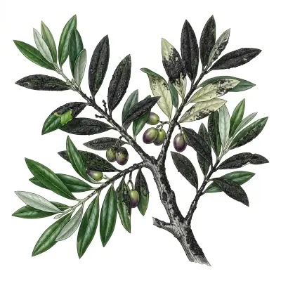 Negrilla en olivo: hojas y frutos cubiertos de una capa negra como hollín.