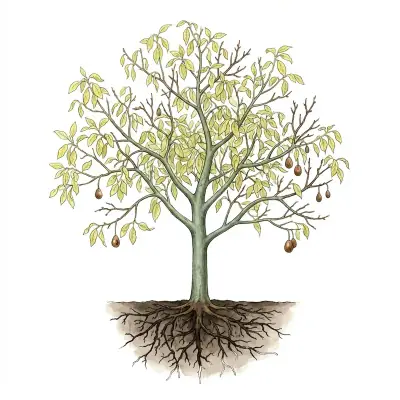 Podredumbre de raíz en aguacate: árbol de copa rala y amarillenta con las raíces podridas.