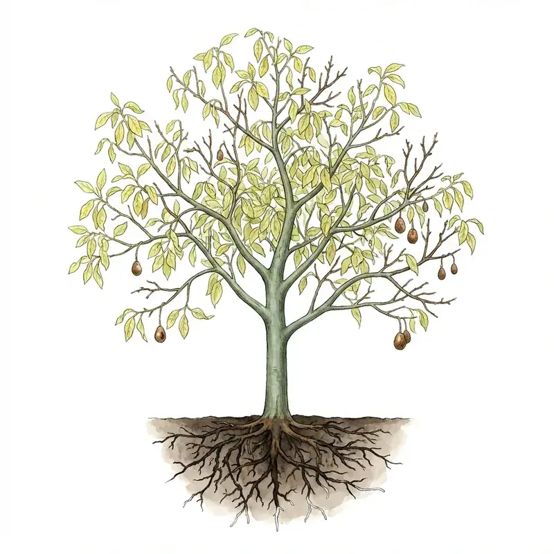Podredumbre de raíz en aguacate: árbol de copa rala y amarillenta con las raíces podridas.
