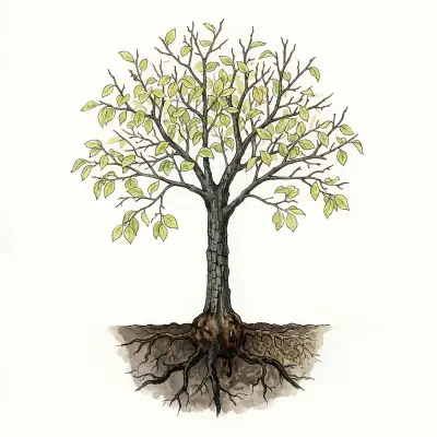 Podredumbre de cuello y raíz en caqui: árbol de copa rala y amarillenta con el cuello podrido.