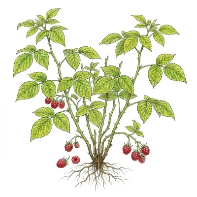 Enanismo arbustivo en frambuesa: planta con hojas amarillentas y frutos escasos.