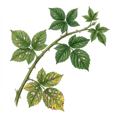 Septoriosis en mora: hojas con manchas de centro claro.