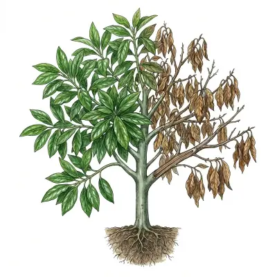 Verticilosis en aguacate: árbol con un sector de la copa seco.
